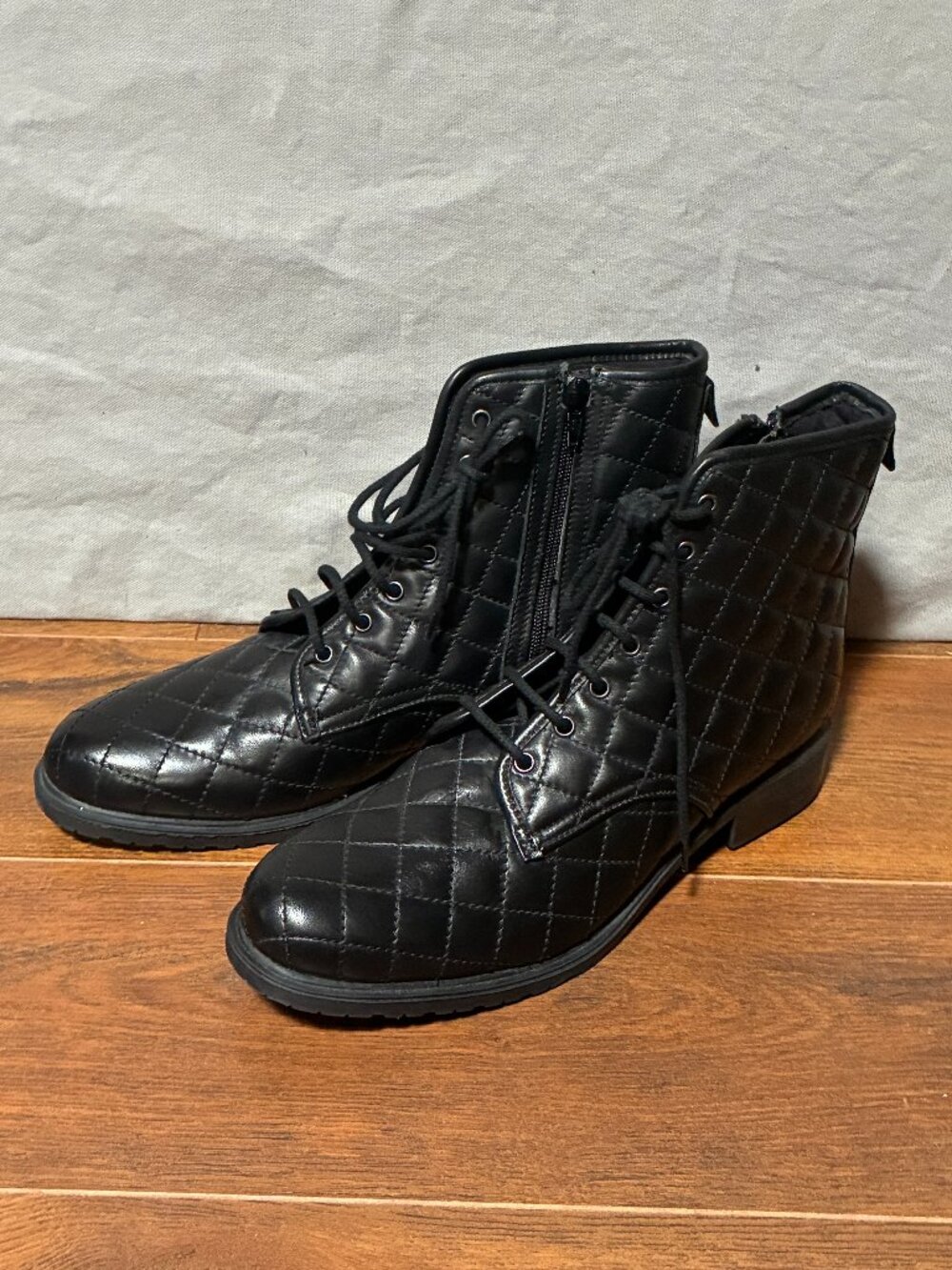 THE FLEXX BLACK QUILTED BOOTS 11 (US)  43 (EU) ZIP/LACEUP 90s Grunge Whimsigoth,